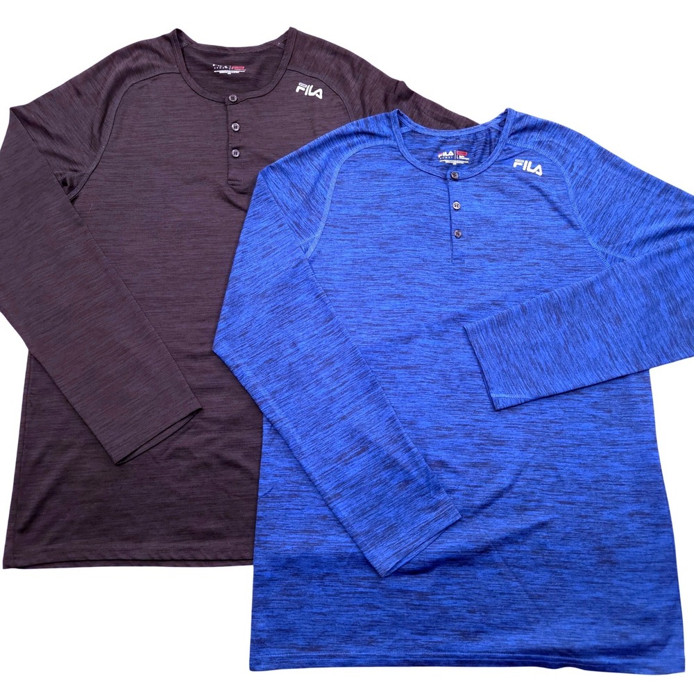 Lot of 2 Fila Sport Long Sleeve Henley Athletic Shirt‎ Black Blue Mens Large